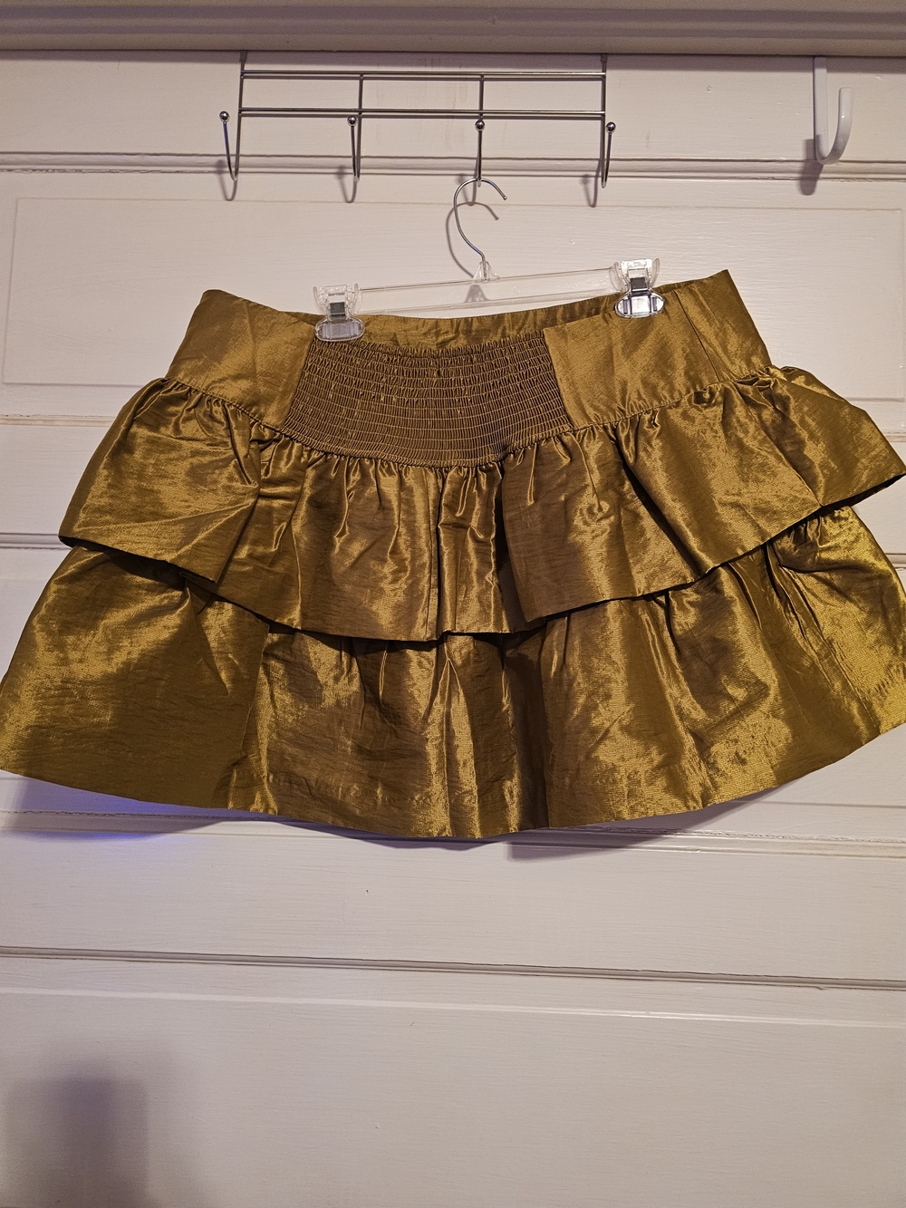 Scoop Tiered Ruffle Mini Skirt Olive Dust Gold Metallic Tafteta Size 16/18 XL - Picture 5 of 10